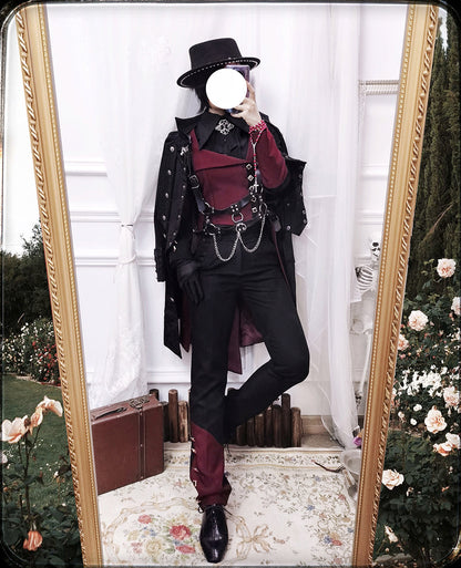 Princess Chronicles - Red and Black - Retro Ouji Lolita Handsome Black Pants