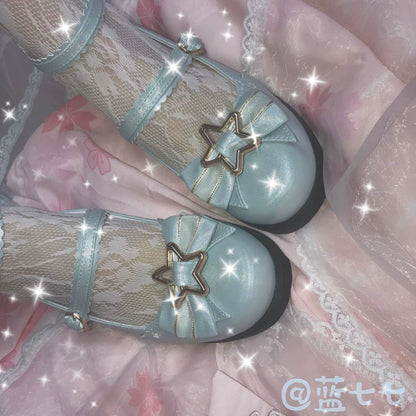 Bubble Cat - Dreamy Starry - Sweet Lolita Shoes Low Heel Bow Shoes