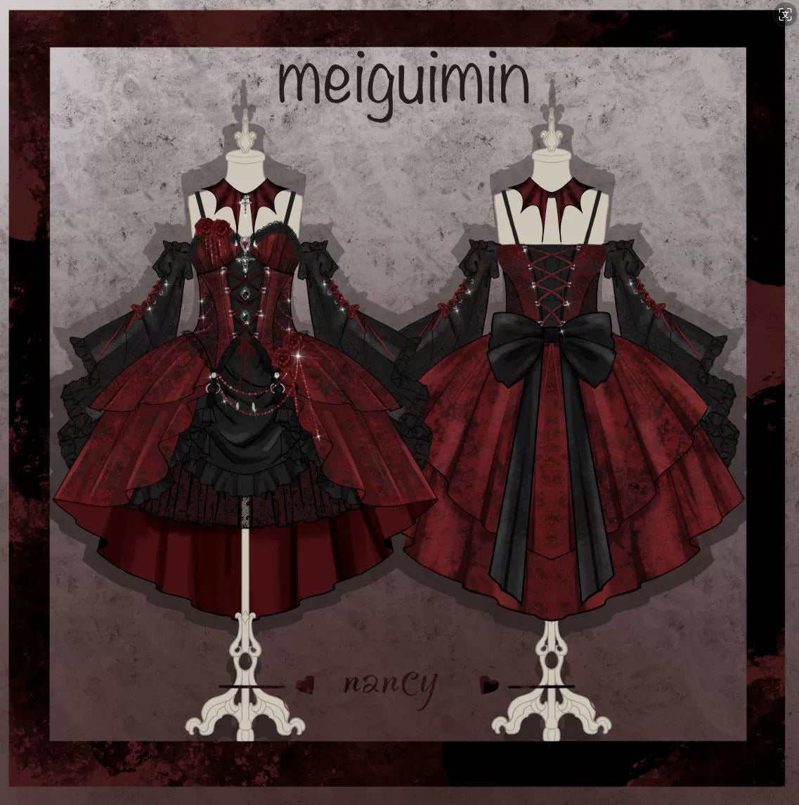 Cornfield Lolita - Rose Blood - Black Red Gothic Lolita JSK Jacquard Court Dress