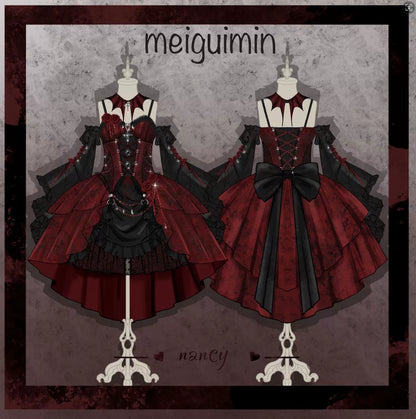 Cornfield Lolita - Rose Blood - Black Red Gothic Lolita JSK Jacquard Court Dress