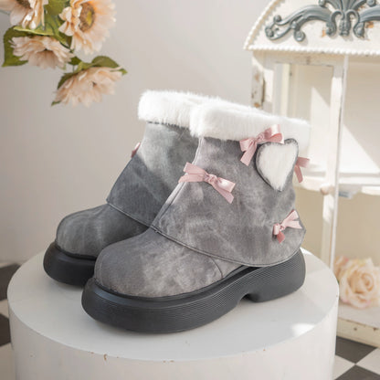 Dolly Doll - Ponyo - Winter Casual Lolita Boots Bow Thick Sole Shoes