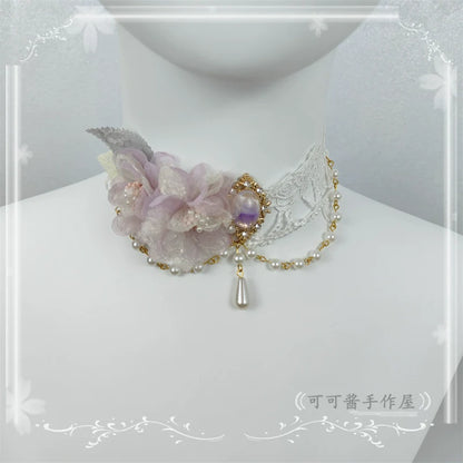 Cocoa Jam - Elegant Lolita Necklace Rose Gemstones and Pearl Necklace