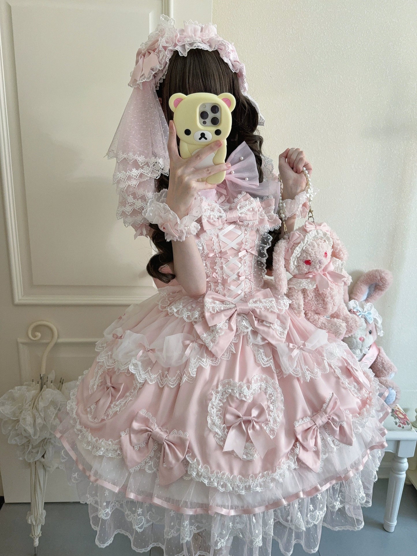 Sugar Girl - Velvet Sweetheart - Doll-like Sweet Lolita Jumper Dress, Bow Accents