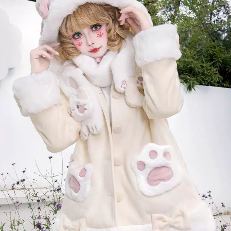 ZhiJinYuan - Calico Cat - Kawaii Lolita Plush Coat Lovely Warm Winter Coat
