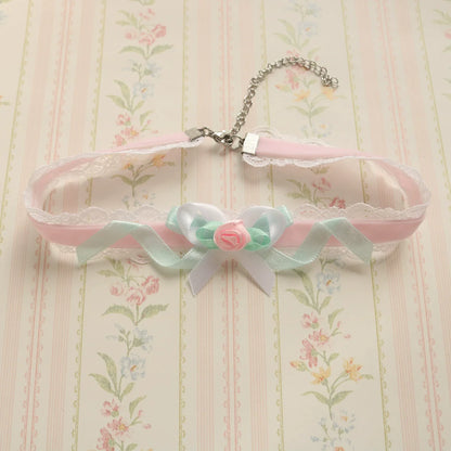 Creamy Bubbles - Sweet Lolita Choker Vintage Lace Rose Handmade Necklace