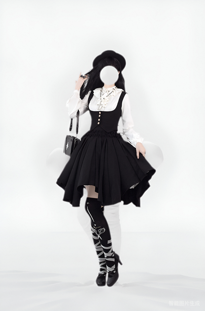 Sentaro - Pleated Irregular Knit Floral Slim Fit Vest and Half Skirt Set