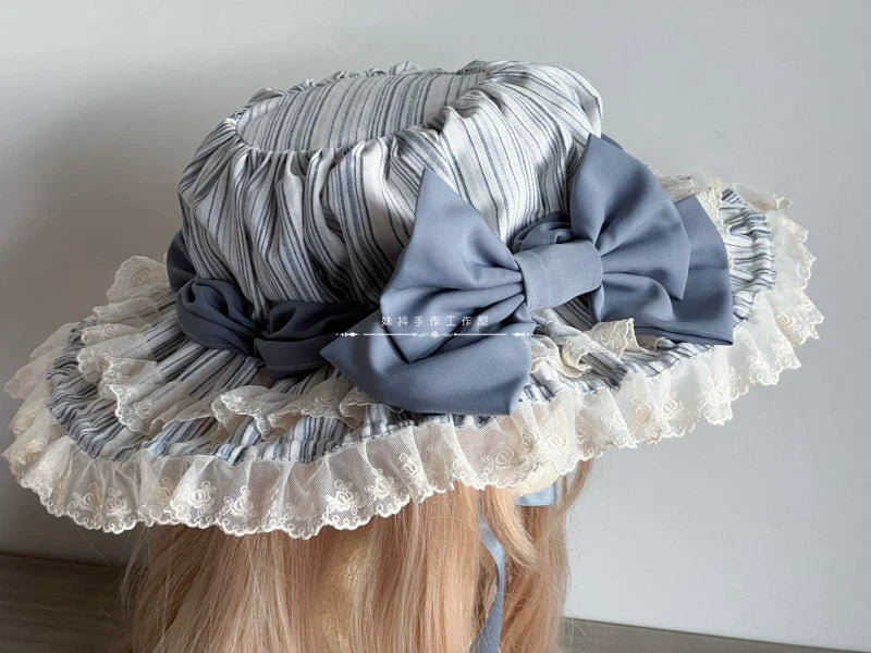 MAID - Vintage Lolita Hat Striped Lace Hat