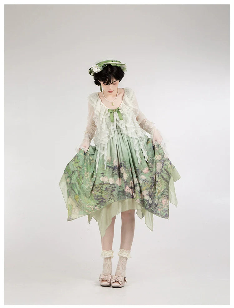 With PUJI - Blooming Rose - Chiffon Classic Lolita Dress Set Painting Styled OP & JSK