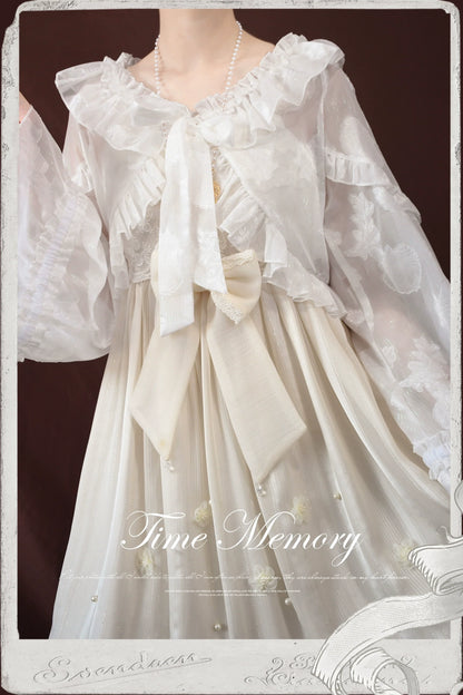 Time Memory - Xianbei - Sweet Lolita Chiffon Lantern Sleeve Cardigan with Bow