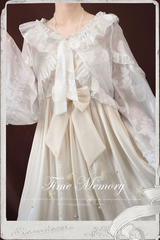 Time Memory - Xianbei - Sweet Lolita Chiffon Lantern Sleeve Cardigan with Bow