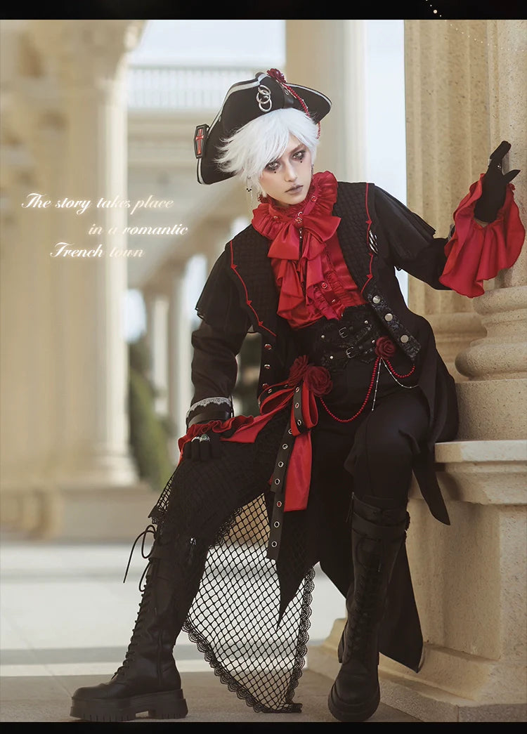 Forest Fluorescent Carps - Rose Countess - Ouji Lolita Pants Suit Prince Coat Elegant Shirt Trailing