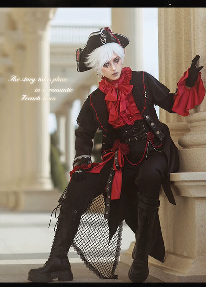 Forest Fluorescent Carps - Rose Countess - Ouji Lolita Pants Suit Prince Coat Elegant Shirt Trailing