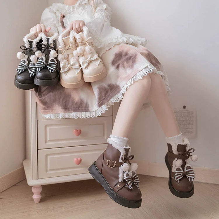 Beauty Bunny - Milk Bear - Winter Lolita Shoes Thick Sole Fleece Snow Boots