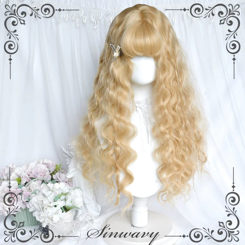 Sinwavy - Black Gold Girl - Elegant Lolita Wig Golden Long Curly Hair
