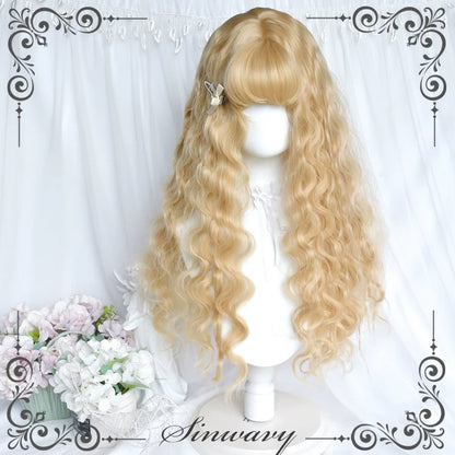 Sinwavy - Black Gold Girl - Elegant Lolita Wig Golden Long Curly Hair