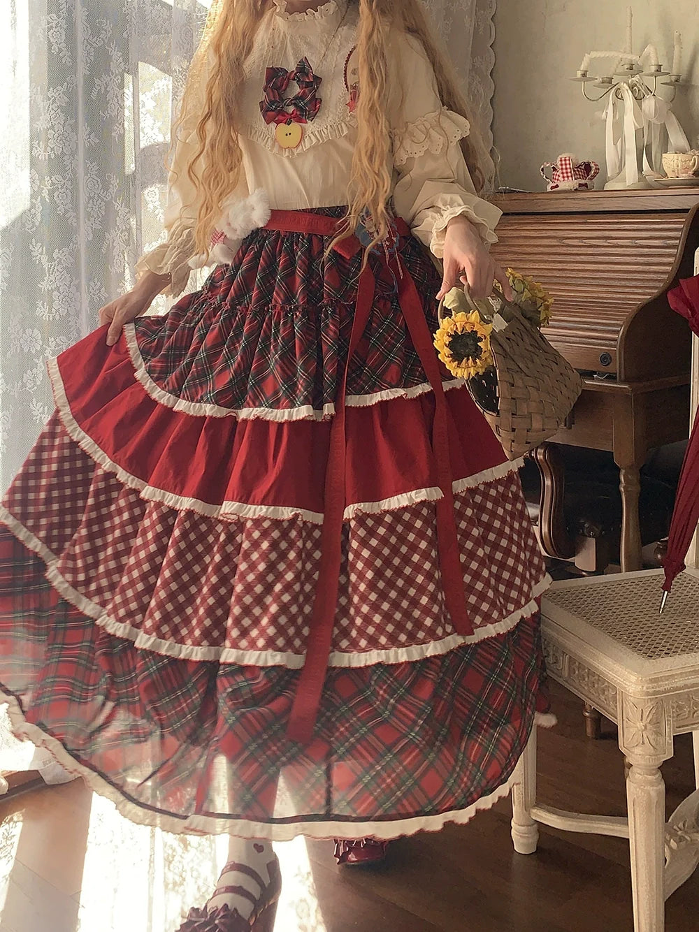 Miss Point - Forest Berry Bunny - Sweet Lolita Plaid Skirt Tiered Ruffles Spring SK