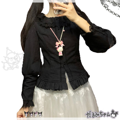 Sakurada Fawn - Plus Size Lolita Cotton Velvet Long Sleeve Blouse