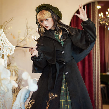 Miss Point - Rose Silhouette - Vintage Woolen Cape Hooded Long Coat