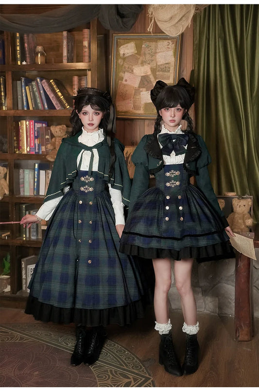 With PUJI - Berlin Souvenir - Plaid Preppy Style Lolita Bust Supporting JSK Outfit