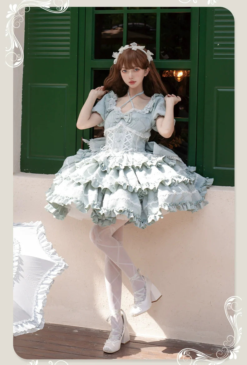 OCELOT - Puff Rose - Sweet Lolita OP Princess Bow Trailing Lolita Dress