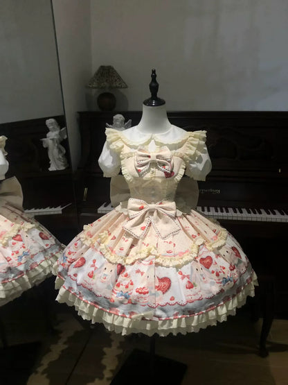 Sweet Dreamland - Bunny Party - Printed Sweet Lolita JSK, Bow Trailing