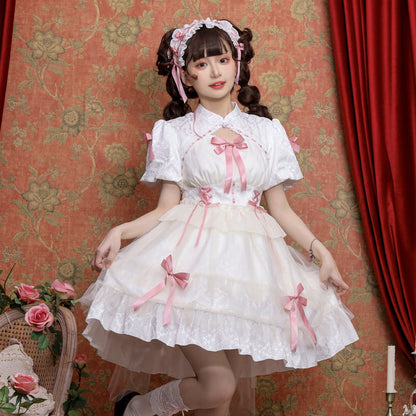 Eieyomi - Kawaii Lolita OP Dress Summer Dress Short Sleeve
