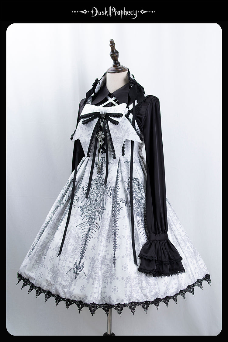 DuskProphecy - Coccyx - Elegant Lolita Dress High Waist Fishbone Print JSK Set