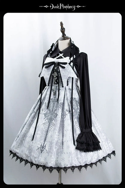 DuskProphecy - Coccyx - Elegant Lolita Dress High Waist Fishbone Print JSK Set