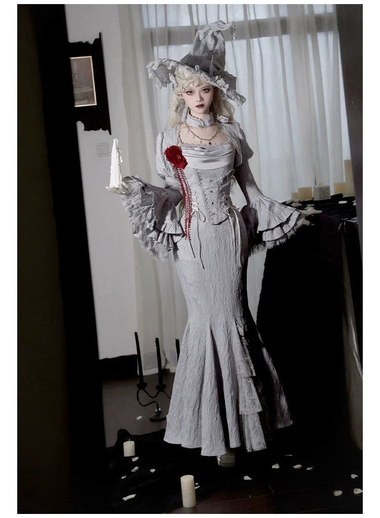 With PUJI - Letter and Poetry ﾂｷ Twilight - Gothic Witch Lolita SK Suit Bodice Mermaid Dress