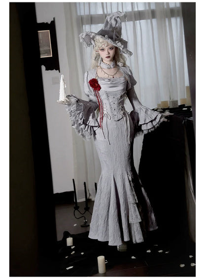 With PUJI - Letter and Poetry ﾂｷ Twilight - Gothic Witch Lolita SK Suit Bodice Mermaid Dress