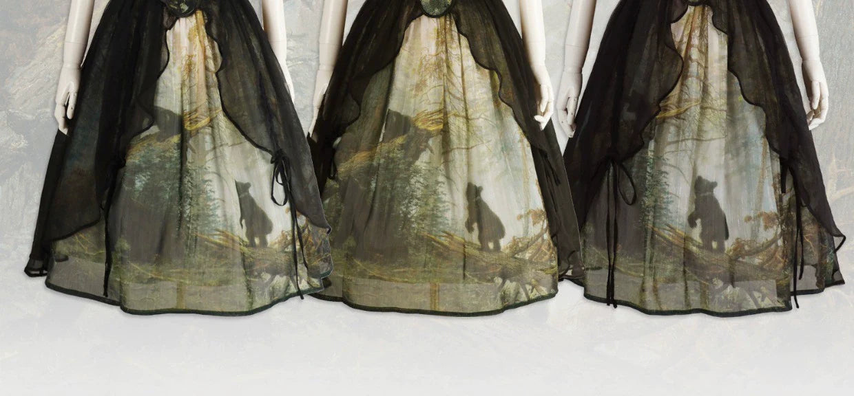 Cyan - Morning of Pine Forest - Elegant Lolita Bear Print Skirt