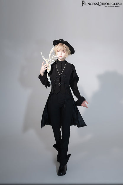 Princess Chronicles - Yan Ye - Ouji Lolita Black Shirt, Irregular Hem