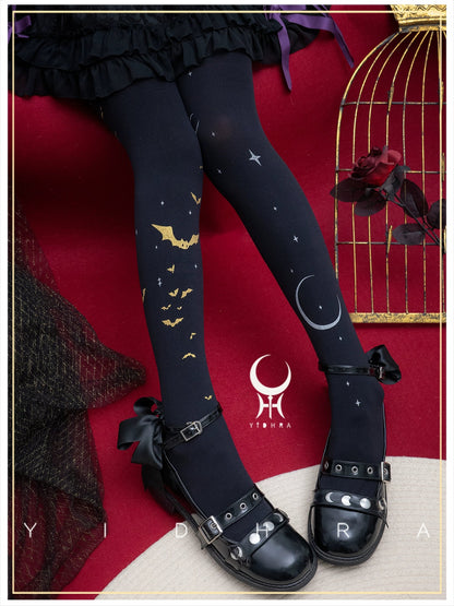 Yidhra - Night of Little Bats - Halloween Gothic Lolita Pantyhose, Bat Print