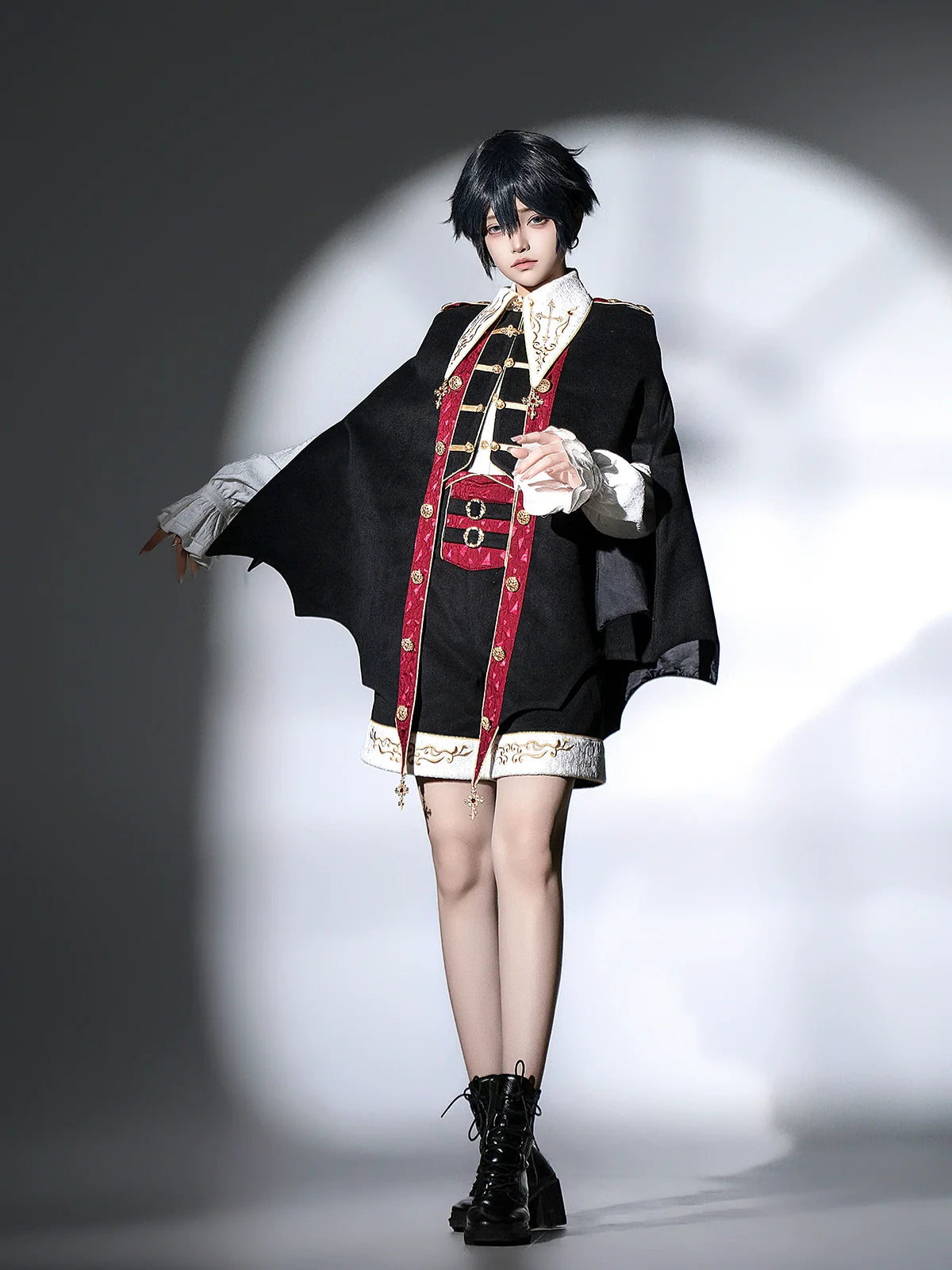 Your Princess - Vampire Youth - Ouji Lolita Bat Shaped Cape Set, Gold Embroidery & Red Accents