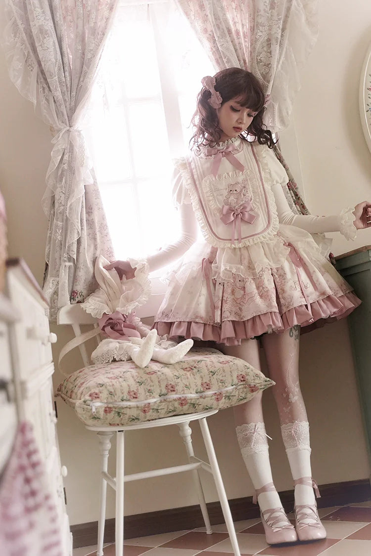 Half Sweet Lolita - Doll Garden - Sweet Lolita JSK Dress Cat Print Pink Dress Set
