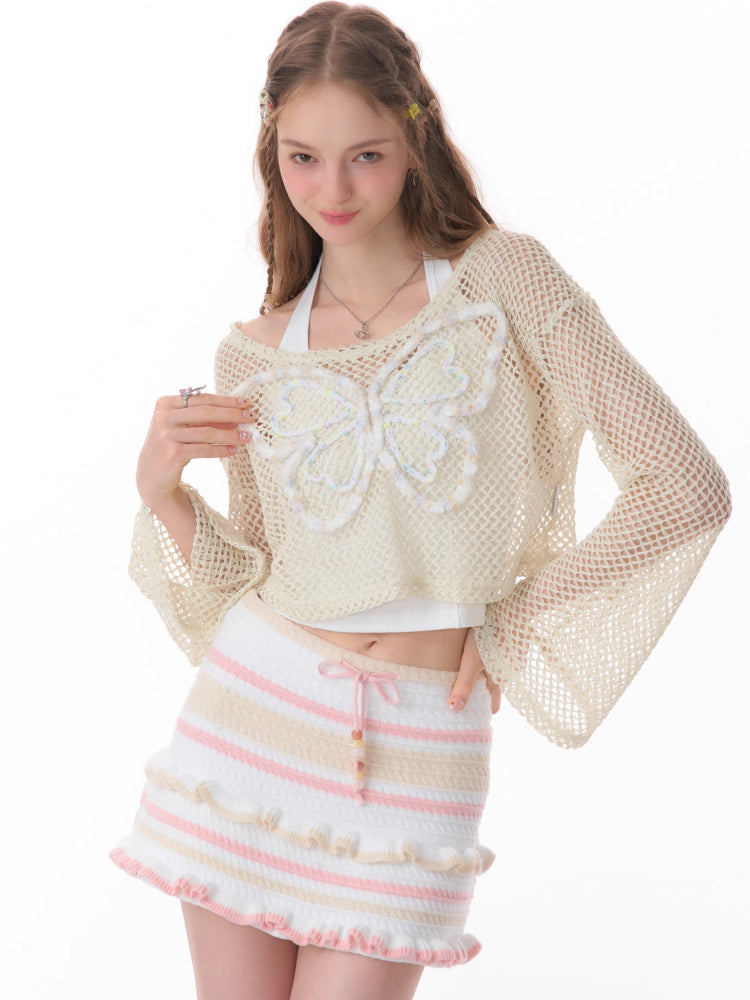 Butterfly short long sleeve knit【s0000007834】