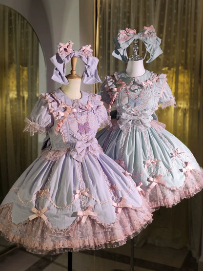 The Seventh Doll - Sweet Diary SP - Vintage Lolita Jumper Dress Petal-like Hem JSK Headdress Set