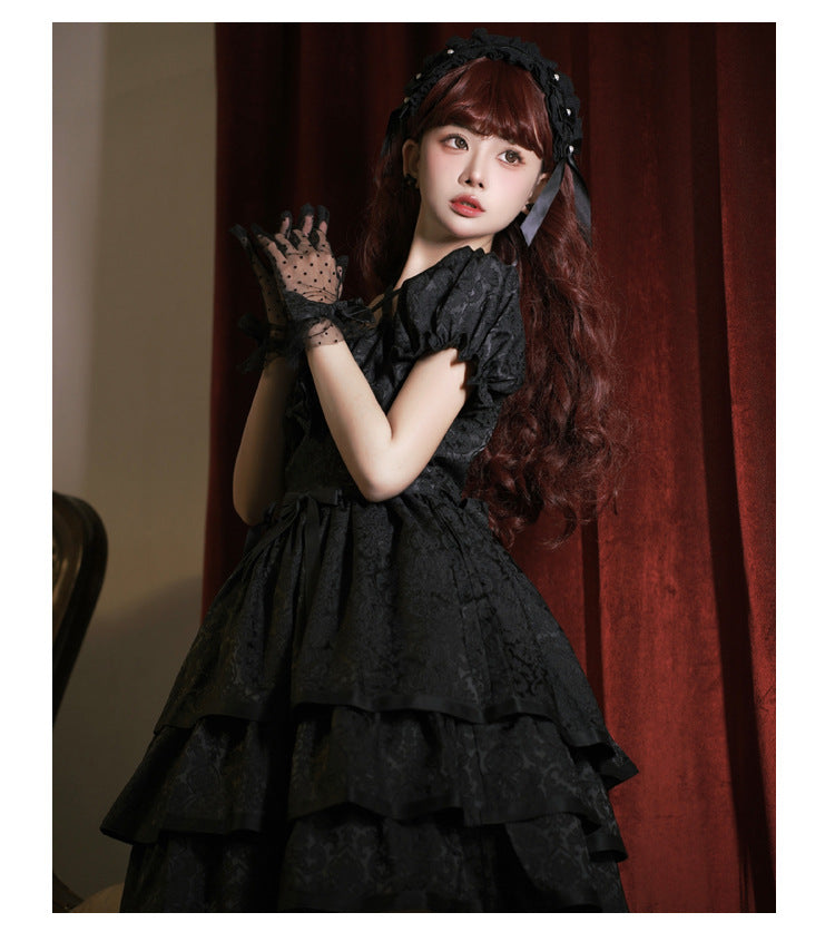 Eieyomi - Thorn Rose - Gothic Lolita Three-layer Ruffle Black OP