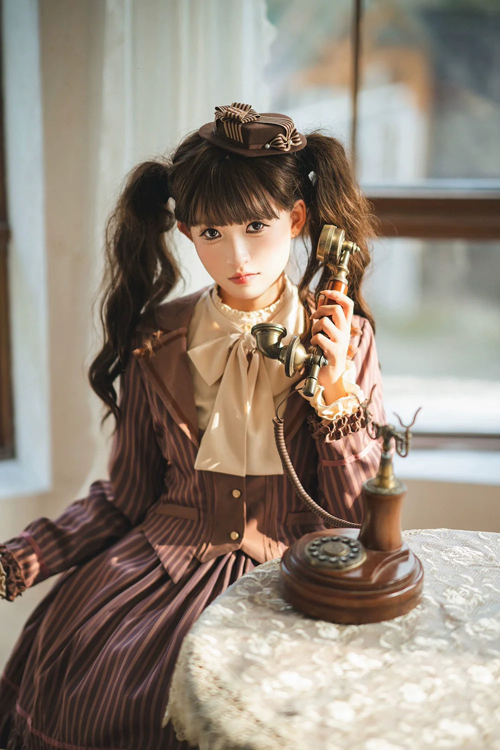 Miss Point - Classical Chocolate - Classic Lolita Jacket Elegant Striped Short Outwear