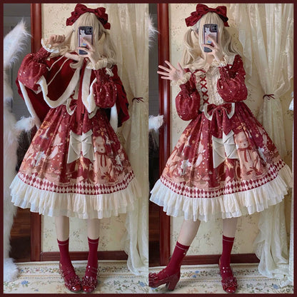 Matutu - Sweet Bear Gift House - Sweet Lolita Suit Christmas Lolita OP and Cape