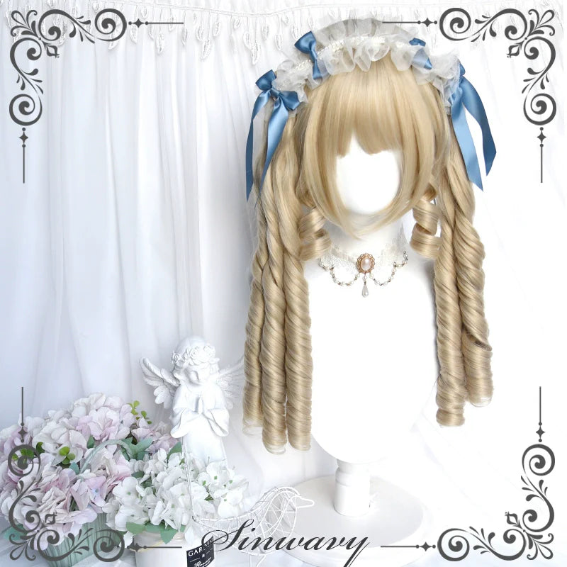 Sinwavy - Retro Lolita Wigs Beige Gold Roman Roll Wig