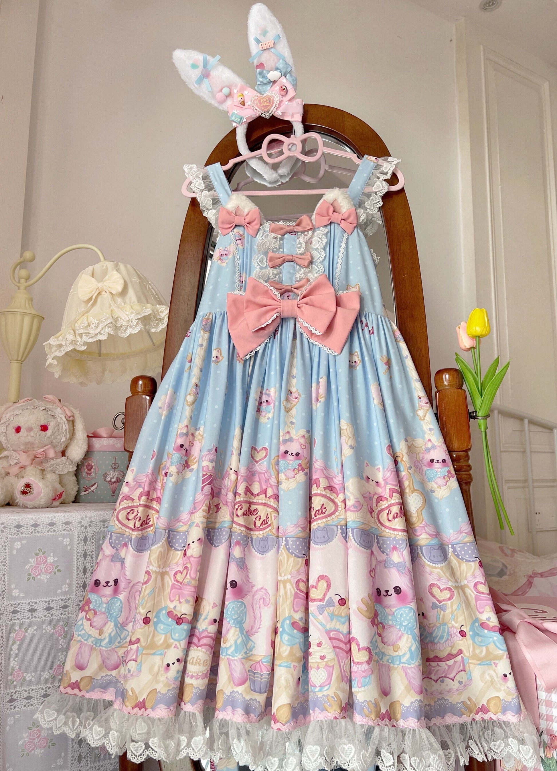 Sugar Girl - Kawaii Lolita Sweet JSK Dress, Cat Printed