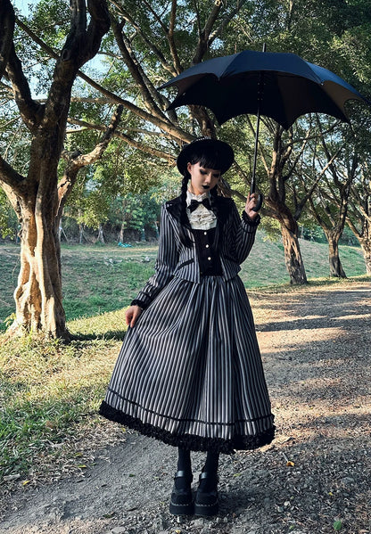 Miss Point - Classical Chocolate - Classic Lolita Skirt Elegant Striped SK