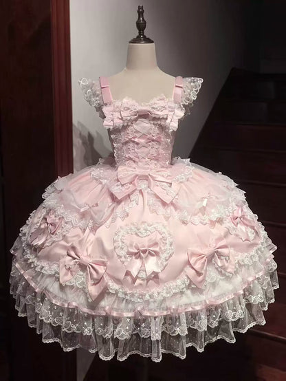 Sugar Girl - Velvet Sweetheart - Doll-like Sweet Lolita Jumper Dress, Bow Accents