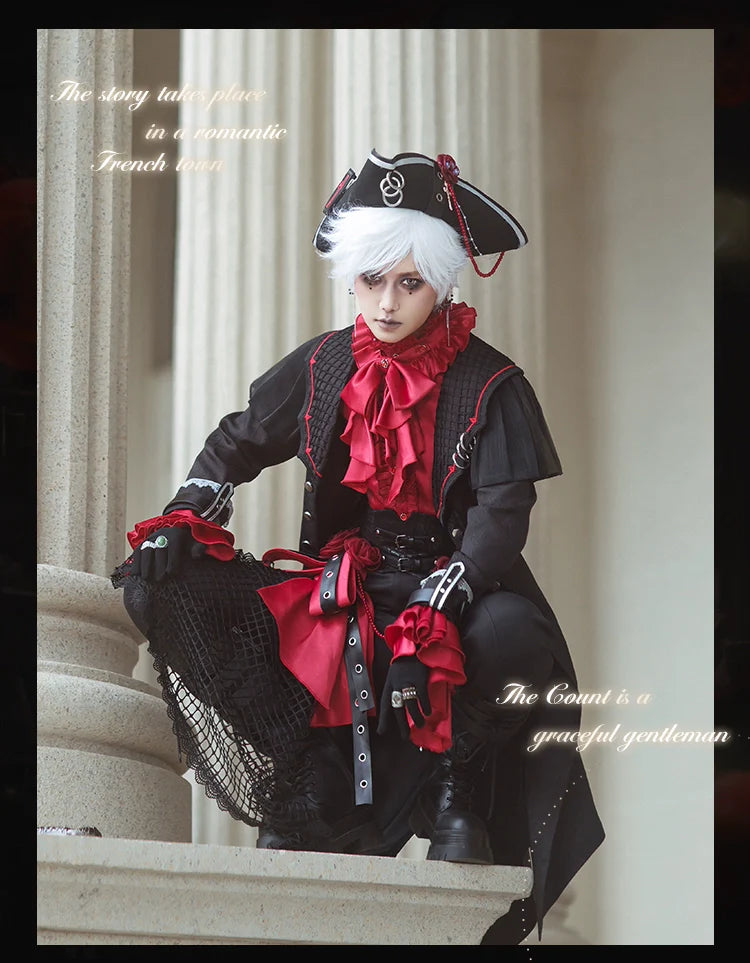 Forest Fluorescent Carps - Rose Countess - Ouji Lolita Pants Suit Prince Coat Elegant Shirt Trailing