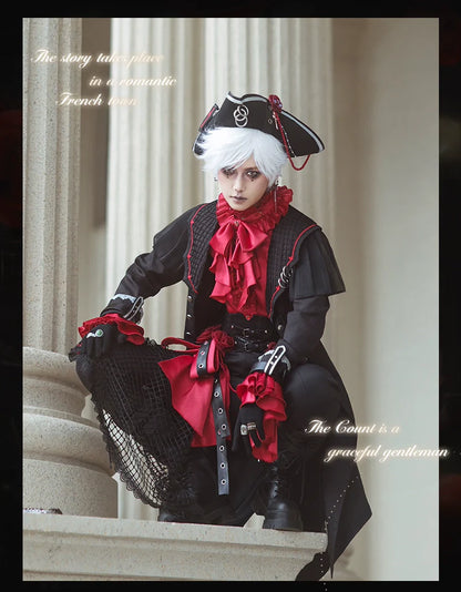 Forest Fluorescent Carps - Rose Countess - Ouji Lolita Pants Suit Prince Coat Elegant Shirt Trailing