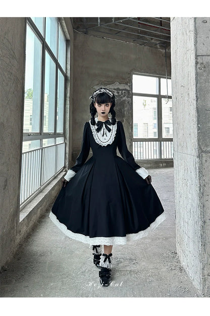 Hezi's Cat Haven - Black Cat Butler - Maid Lolita OP Dress Elegant Black and White Dress