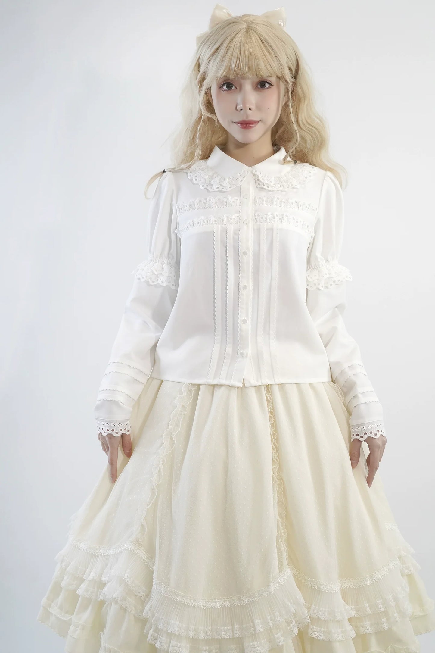 Little Dipper - Cherry Xiaobei - Daily Lolita Splicing Sleeve Lace Shirt