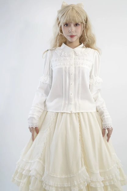Little Dipper - Cherry Xiaobei - Daily Lolita Splicing Sleeve Lace Shirt