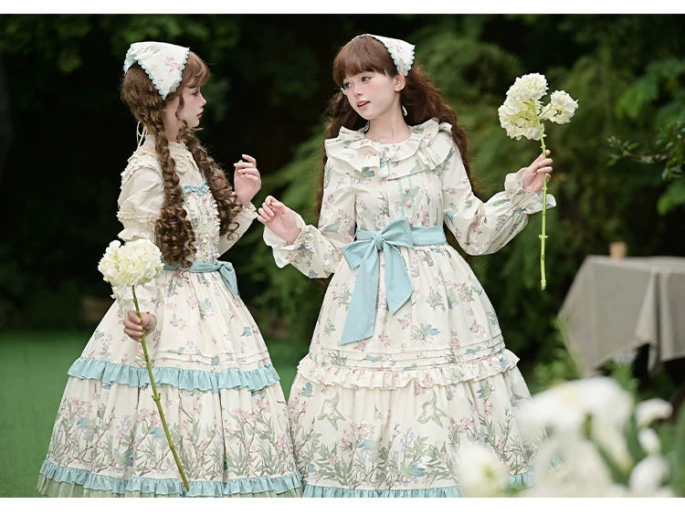 With PUJI - Oriole Time - Country Lolita JSK and OP Dress, Floral and Bird Print